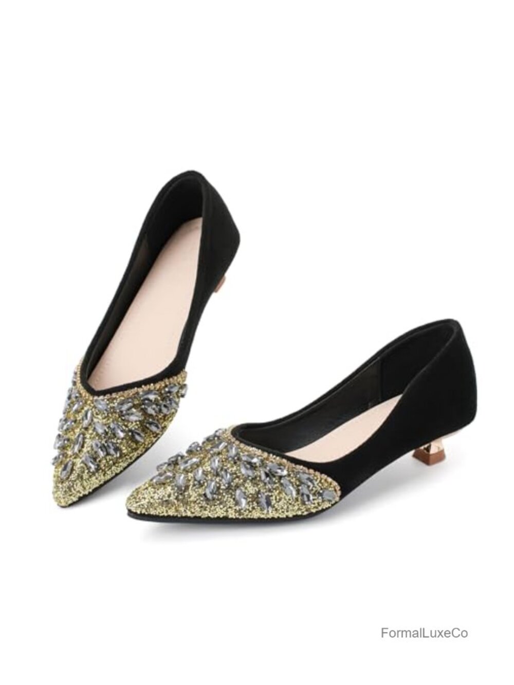 Women's Low Kitten Heel Slip-On Pumps Dressy Work Comfortable Closed Toe Heeled